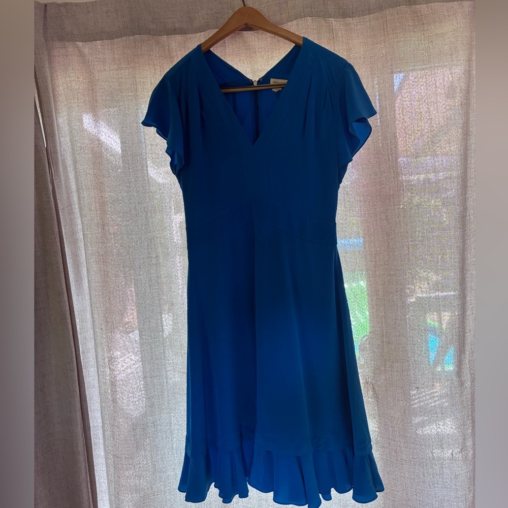 Rebecca Taylor Women's Blue V-Neck Flutter Sleeve Dress